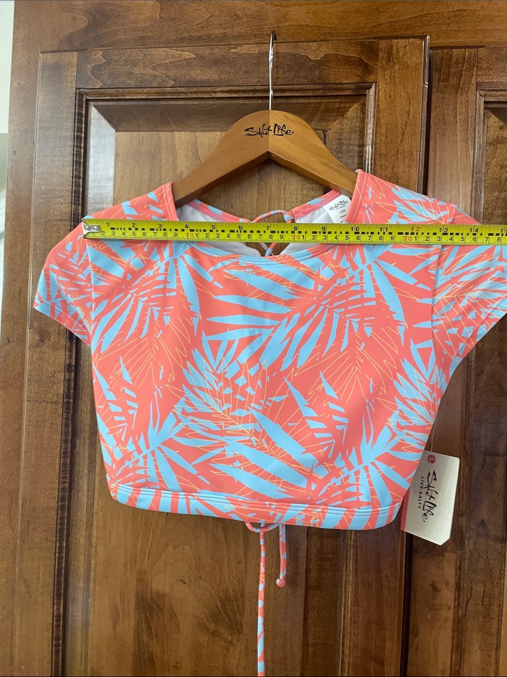 Salt Life Women’s Coral and Light Blue Palm-Print Cropped Swim Top - Picture 8 of 8